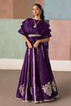 Buy_Mishru_Purple Organza Embroidery Round Neck Saira Ruffled Top And Skirt Set _at_Aza_Fashions