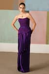 Buy_Mishru_Purple Organza, Satin Embroidery, Ciara Textured Corset And Draped Skirt Set _at_Aza_Fashions