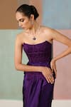 Shop_Mishru_Purple Organza, Satin Embroidery, Ciara Textured Corset And Draped Skirt Set _Online_at_Aza_Fashions