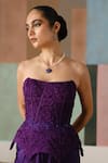 Shop_Mishru_Purple Organza, Satin Embroidery, Ciara Textured Corset And Draped Skirt Set 