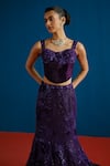 Buy_Mishru_Purple Velvet, Tulle Sequins, Embroidery Audrey Floral Corset Lehenga Set _Online_at_Aza_Fashions