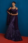Buy_Mishru_Purple Velvet, Tulle Sequins, Embroidery Audrey Floral Corset Lehenga Set _at_Aza_Fashions