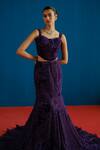 Mishru_Purple Velvet, Tulle Sequins, Embroidery Audrey Floral Corset Lehenga Set _at_Aza_Fashions