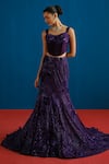Buy_Mishru_Purple Velvet, Tulle Sequins, Embroidery Audrey Floral Corset Lehenga Set 