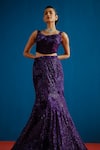 Shop_Mishru_Purple Velvet, Tulle Sequins, Embroidery Audrey Floral Corset Lehenga Set 