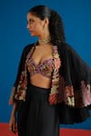 Buy Mishru Black Satin Embroidery, Metallic Thread Marielle Floral Cape Draped Skirt Set Online at Aza Fashions Buy_Mishru_Black Satin Embroidery, Metallic Thread Marielle Floral Cape Draped Skirt Set _Online_at_Aza_Fashions