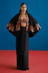 Buy Mishru Black Satin Embroidery, Metallic Thread Marielle Floral Cape Draped Skirt Set at Aza Fashions Buy_Mishru_Black Satin Embroidery, Metallic Thread Marielle Floral Cape Draped Skirt Set _at_Aza_Fashions