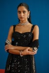 Mishru_Black Tulle Sequins, Embroidery Sweetheart Maryse Embellished Corset Lehenga Set _Online_at_Aza_Fashions