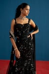 Buy_Mishru_Black Tulle Sequins, Embroidery Sweetheart Maryse Embellished Corset Lehenga Set _Online_at_Aza_Fashions
