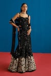 Shop_Mishru_Black Tulle Sequins, Embroidery Sweetheart Maryse Embellished Corset Lehenga Set _Online_at_Aza_Fashions