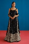 Buy_Mishru_Black Tulle Sequins, Embroidery Sweetheart Maryse Embellished Corset Lehenga Set _at_Aza_Fashions