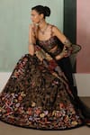 Mishru_Black Tulle, Organza Embroidery, Aveline Floral Corset Blouse Lehenga Set _Online_at_Aza_Fashions