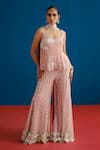 Buy_Mishru_Pink Organza, Tulle, Chiffon Embroidery, Sequins Fiona Floral Top Sharara Set _at_Aza_Fashions