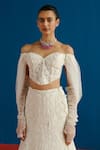Mishru_Ivory Tulle Sequins, Beads, Embroidery, Diana Off Shoulder Corset Skirt Set _Online_at_Aza_Fashions