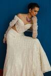 Shop_Mishru_Ivory Tulle Sequins, Beads, Embroidery, Diana Off Shoulder Corset Skirt Set _Online_at_Aza_Fashions