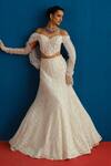 Shop_Mishru_Ivory Tulle Sequins, Beads, Embroidery, Diana Off Shoulder Corset Skirt Set _at_Aza_Fashions