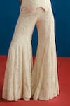 Buy_Mishru_Ivory Organza, Tulle Embroidery, Sequins Bandeau Ole Corset And Flared Pant Set _Online_at_Aza_Fashions