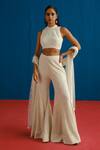 Buy Mishru Ivory Organza Embroidery High Neck Eshara Crop Top Pant Set at Aza Fashions Buy_Mishru_Ivory Organza Embroidery High Neck Eshara Crop Top Pant Set _at_Aza_Fashions