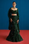 Buy_Mishru_Green Tulle Sequins, Embroidery Sweetheart Taisya Embellished Blouse Skirt Set _at_Aza_Fashions
