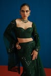 Buy_Mishru_Green Tulle Sequins, Embroidery Sweetheart Taisya Embellished Blouse Skirt Set _Online_at_Aza_Fashions