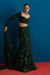 Mishru_Green Tulle Sequins, Embroidery Sweetheart Taisya Embellished Blouse Skirt Set _Online_at_Aza_Fashions