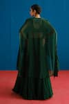 Shop_Mishru_Green Tulle, Organza Embroidery Open , Sweetheart Avi Cape Lehenga Set _at_Aza_Fashions