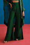 Mishru_Green Tulle, Organza Embroidery, Sequins Open Neck, Square Lea Cape Pant Set _Online_at_Aza_Fashions