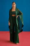 Buy_Mishru_Green Tulle, Organza Embroidery, Sequins Open Neck, Square Lea Cape Pant Set _at_Aza_Fashions