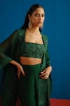 Buy_Mishru_Green Tulle, Organza Embroidery, Sequins Open Neck, Square Lea Cape Pant Set _Online_at_Aza_Fashions