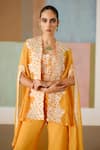 Shop_Mishru_Orange Tulle, Organza Embroidery Open , Sweetheart Avi Cape Pant Set _at_Aza_Fashions