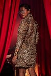 Shop_House Of Fett_Gold Mesh Sequins High Neck Goldshim Embellished Short Dress _at_Aza_Fashions