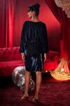 Shop_House Of Fett_Blue Lycra Sequins, Embroidery V-neck Reign Embellished Draped Short Dress _at_Aza_Fashions