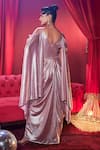 Shop_House Of Fett_Pink Knit Sequins, Embroidery V-neck Empress Shimmer Embellished Draped Gown _at_Aza_Fashions