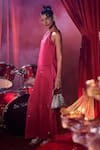 Buy_House Of Fett_Pink Satin Sequins Halter Neck Duchess Embellished Dress _Online_at_Aza_Fashions