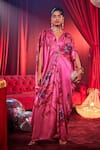 Buy_House Of Fett_Pink Satin Sequins, Embroidery V-neck Diva Floral Print Kaftan _at_Aza_Fashions