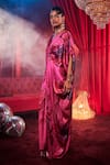 House Of Fett_Pink Satin Sequins, Embroidery V-neck Diva Floral Print Kaftan _at_Aza_Fashions