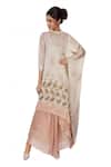 Buy_Neeta Bhargava_Beige Satin Silk Handpainted Band Collar Brown And Cape _at_Aza_Fashions