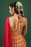 Shop_Baaro Masi_Pink Bemberg, Silk Beads Halter Neck Waterfall Style Printed Skirt Set _Online_at_Aza_Fashions