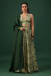 Buy_Baaro Masi_Green Bemberg Beads V-neck Floral Print Skirt Set _at_Aza_Fashions