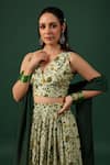 Buy_Baaro Masi_Green Bemberg Beads V-neck Floral Print Skirt Set _Online_at_Aza_Fashions