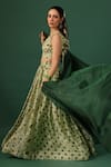 Shop_Baaro Masi_Green Bemberg Beads V-neck Floral Print Skirt Set _Online_at_Aza_Fashions