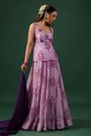 Shop_Baaro Masi_Purple Bemberg, Silk Beads Sweetheart Neck Printed Kurta Skirt Set _Online_at_Aza_Fashions