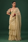 Buy_Baaro Masi_Yellow Bemberg, Silk Sweetheart Neck Ruffle Pre-draped Saree With Blouse _at_Aza_Fashions