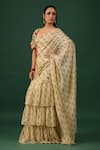 Baaro Masi_Yellow Bemberg, Silk Sweetheart Neck Ruffle Pre-draped Saree With Blouse _at_Aza_Fashions