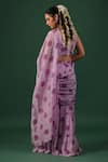 Shop_Baaro Masi_Purple Bemberg, Silk V-neck Floral Print Pre-draped Sharara Saree With Blouse _at_Aza_Fashions