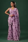 Buy_Baaro Masi_Purple Bemberg, Silk V-neck Floral Print Pre-draped Sharara Saree With Blouse _Online_at_Aza_Fashions