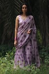 Buy_Baaro Masi_Purple Bemberg, Silk V-neck Floral Print Pre-draped Sharara Saree With Blouse _at_Aza_Fashions