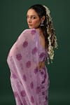 Baaro Masi_Purple Bemberg, Silk V-neck Floral Print Pre-draped Sharara Saree With Blouse _at_Aza_Fashions