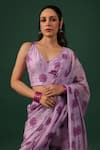 Buy_Baaro Masi_Purple Bemberg, Silk V-neck Floral Print Pre-draped Sharara Saree With Blouse 