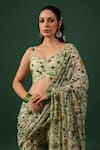 Baaro Masi_Green Bemberg, Silk Sweetheart Floral Print Pre-draped Sharara Saree With Blouse _at_Aza_Fashions